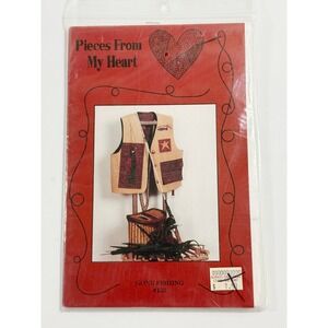 Pieces From My Heart Gone Fishing Pattern Unisex OS Red Vintage Vest #135 1994